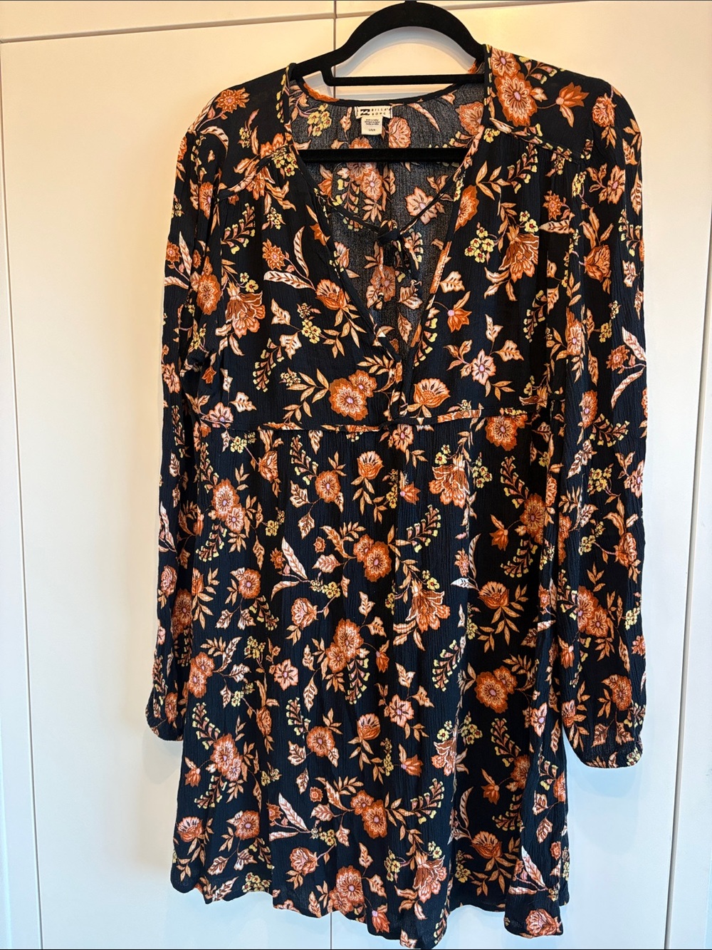 Billabong Black Floral Long-Sleeve Dress L